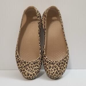 CROCS Kadee Leopard Animal Print Tan Comfort Ballet Flats Women Size 9